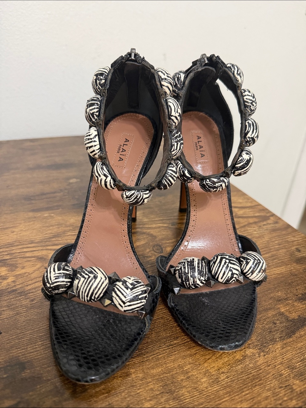 Alaia Exotic Learher Heels with Ivory Zebra Bead Accents